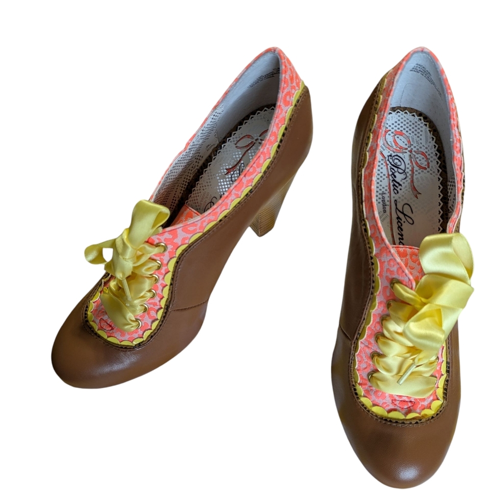 Poetic Licence Tan and Yellow Lace-Up Heels - Picture 5 of 8